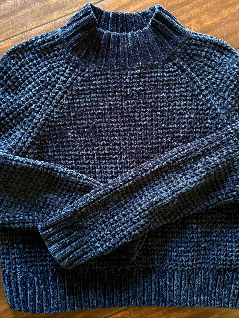 H&M Navy Waffle-Knit Mock Neck Sweater